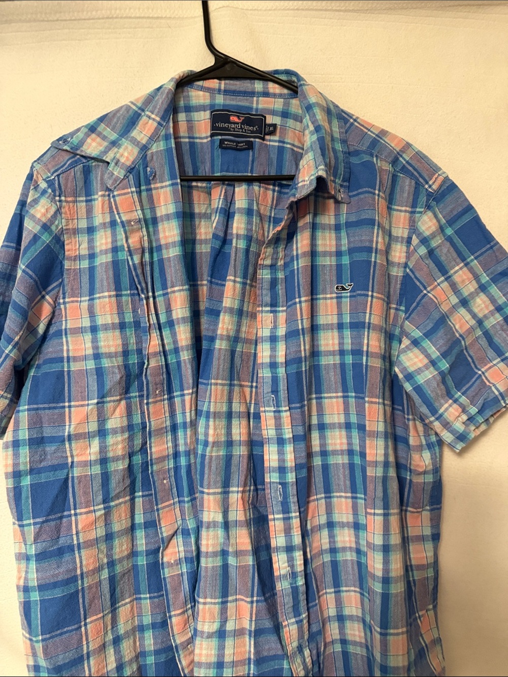 Vineyard Vines Blue and Pink Plaid Short-Sleeve Button-Down Shirt
